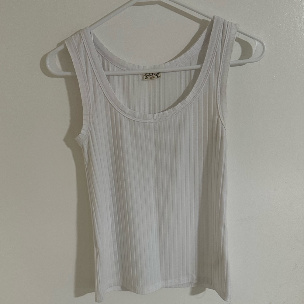 Free People White Ribbed Tank Top